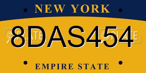 8DAS454 New York License Plate