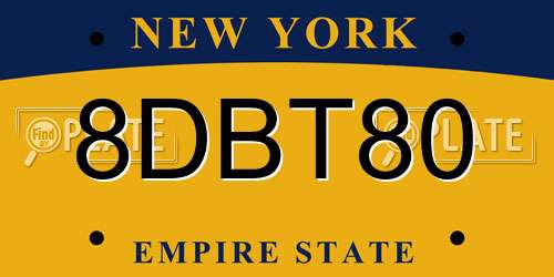 8DBT80 New York License Plate