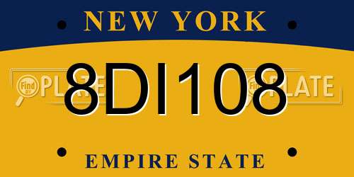 8DI108 New York License Plate