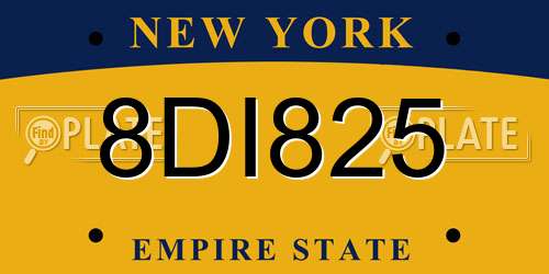 8DI825 New York License Plate
