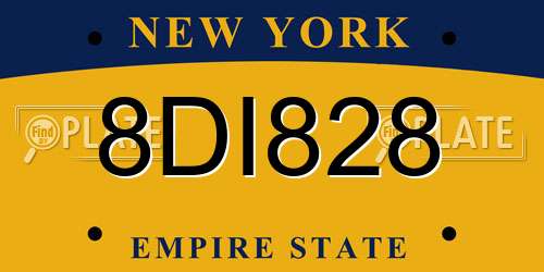 8DI828 New York License Plate