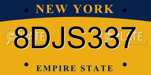 8DJS337 New York License Plate