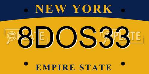 8DOS33 New York License Plate