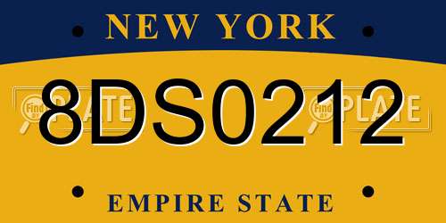8DS0212 New York License Plate