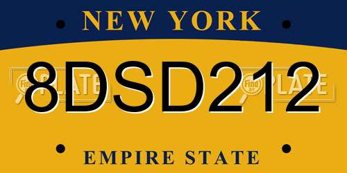 8DSD212 New York License Plate