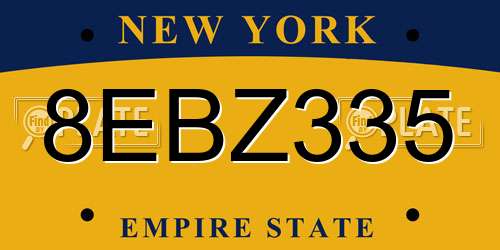 8EBZ335 New York License Plate