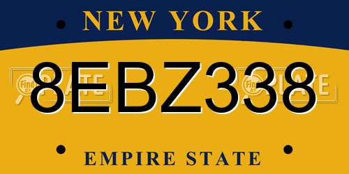 8EBZ338 New York License Plate