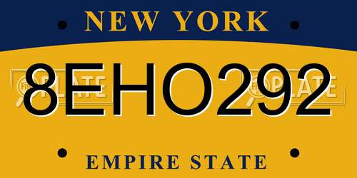 8EHO292 New York License Plate