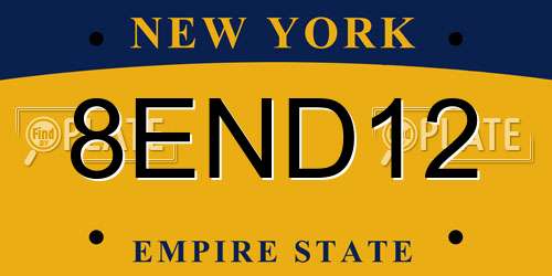 8END12 New York License Plate