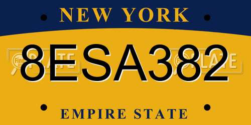 8ESA382 New York License Plate