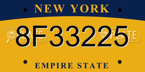 8F33225 New York License Plate