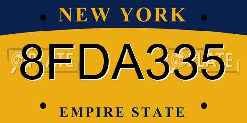 8FDA335 New York License Plate