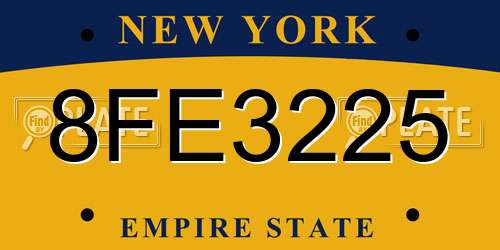 8FE3225 New York License Plate