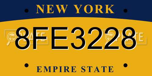 8FE3228 New York License Plate
