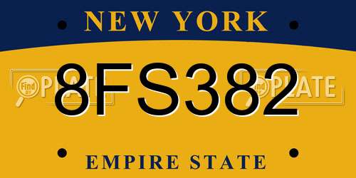 8FS382 New York License Plate