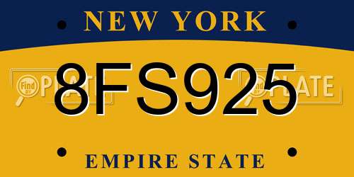 8FS925 New York License Plate