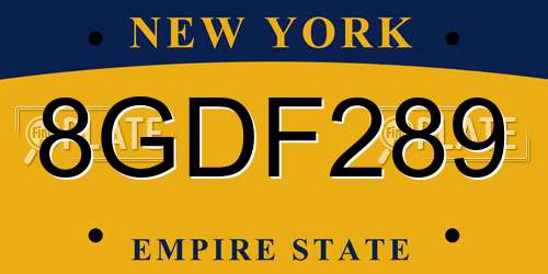 8GDF289 New York License Plate
