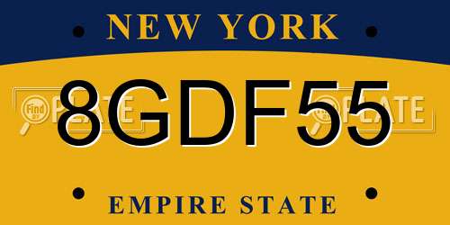 8GDF55 New York License Plate
