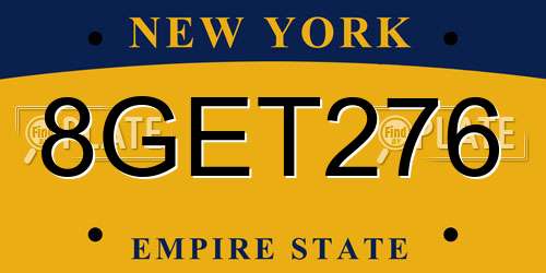 8GET276 New York License Plate