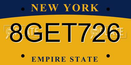 8GET726 New York License Plate