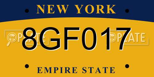 8GF017 New York License Plate