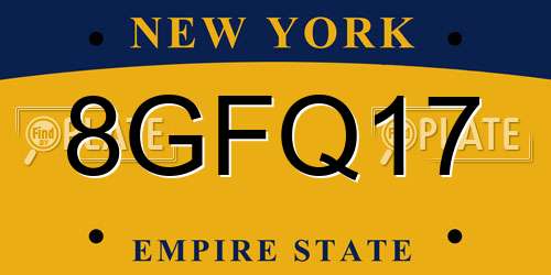 8GFQ17 New York License Plate