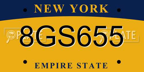8GS655 New York License Plate