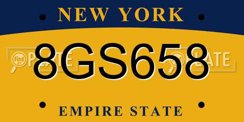 8GS658 New York License Plate
