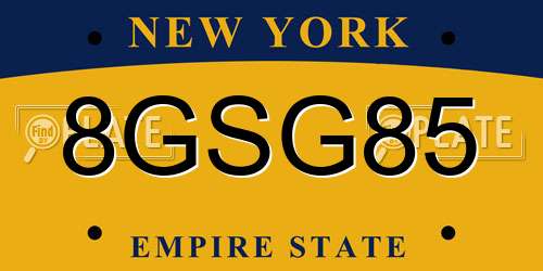 8GSG85 New York License Plate