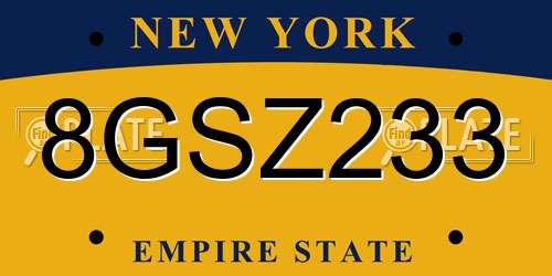 8GSZ233 New York License Plate