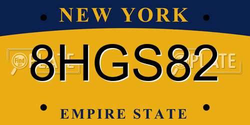 8HGS82 New York License Plate