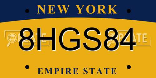 8HGS84 New York License Plate