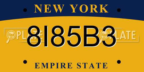 8I85B3 New York License Plate