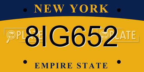 8IG652 New York License Plate