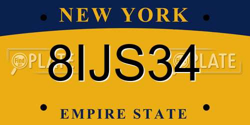 8IJS34 New York License Plate