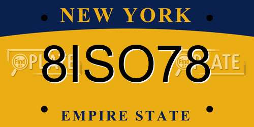 8ISO78 New York License Plate
