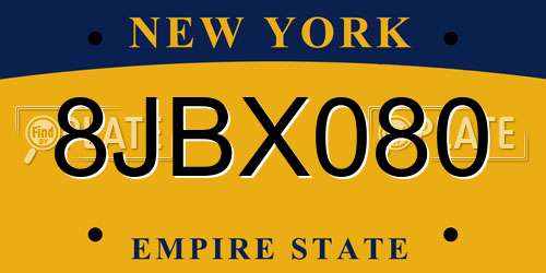 8JBX080 New York License Plate