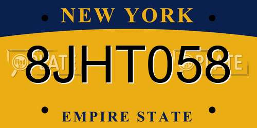 8JHT058 New York License Plate