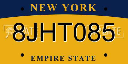 8JHT085 New York License Plate