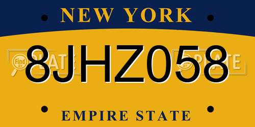 8JHZ058 New York License Plate