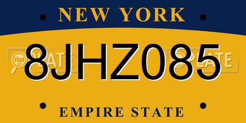 8JHZ085 New York License Plate
