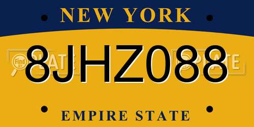 8JHZ088 New York License Plate