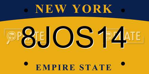 8JOS14 New York License Plate