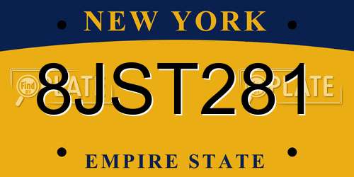 8JST281 New York License Plate