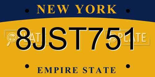 8JST751 New York License Plate