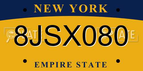8JSX080 New York License Plate