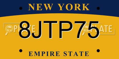 8JTP75 New York License Plate