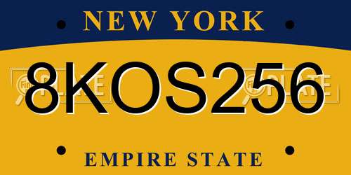 8KOS256 New York License Plate