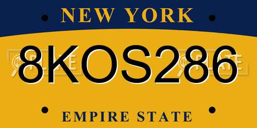 8KOS286 New York License Plate