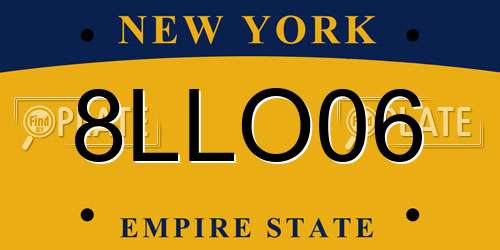 8LLO06 New York License Plate